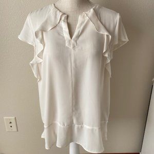Banana Republic Ivory Ruffled Short-Sleeved Blouse